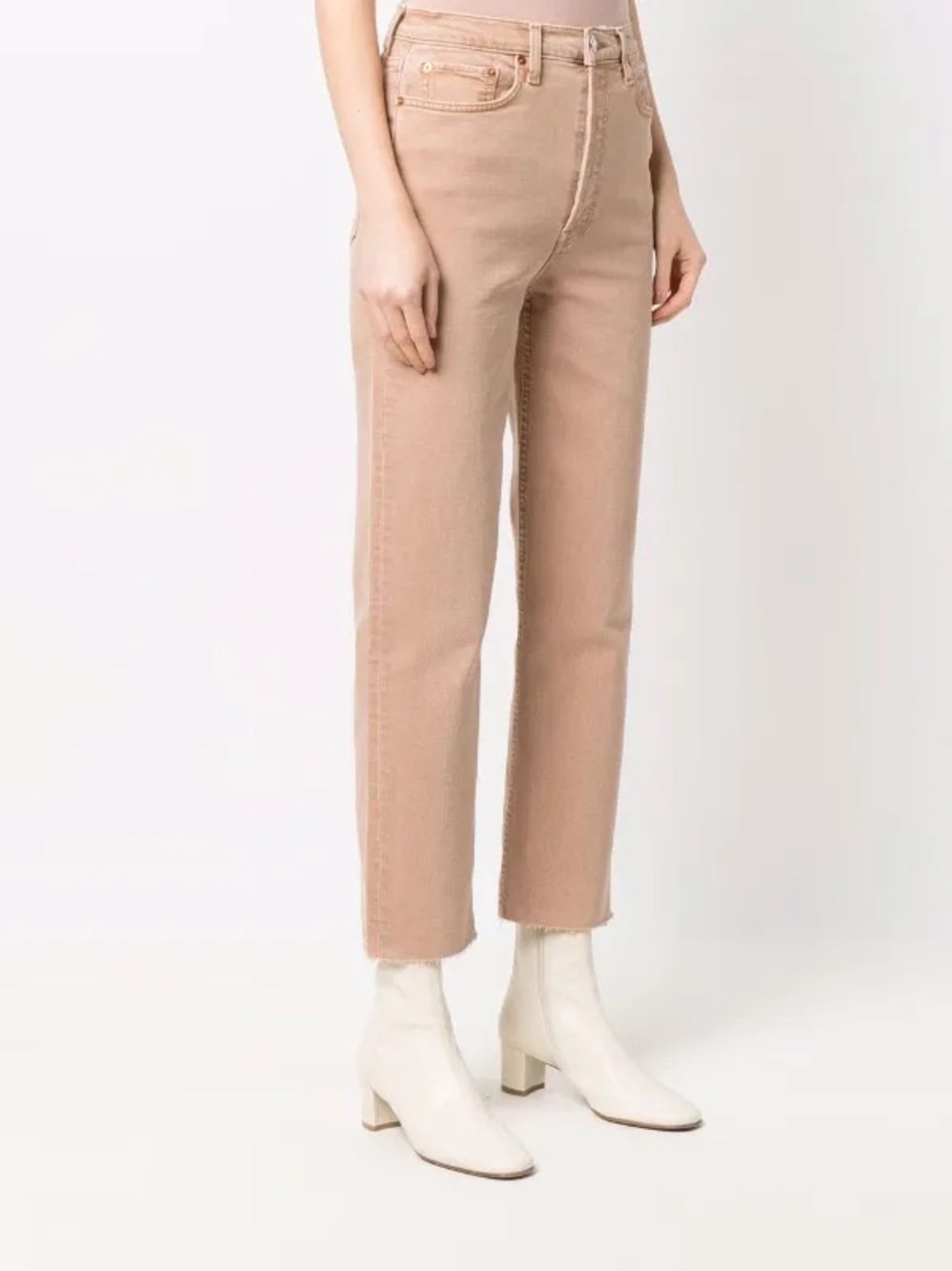 RE/DONE 70s Ultra High Crop Straight Jeans Sepia Tan Beige Raw Hem Sz 29